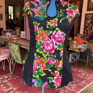Floral Black Cheongsam Top